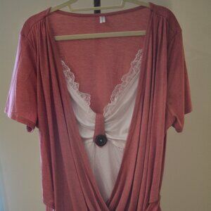 Rosegal Fun & Flirty Red Drape Top w/ White Lace Inset – Plus Size 24 – NWOT